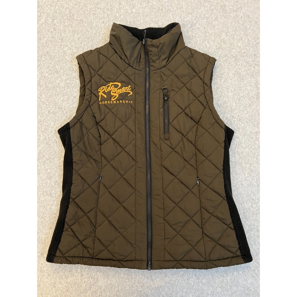 Andrew Marc Vest Women's Small Brown Quilted Ribbed Ridgemont Horsemanship Logo